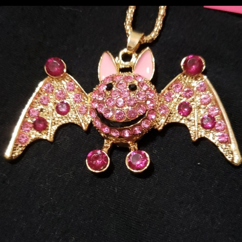 NWT Pink Crystal Bat Necklace by Betsey Johnson
